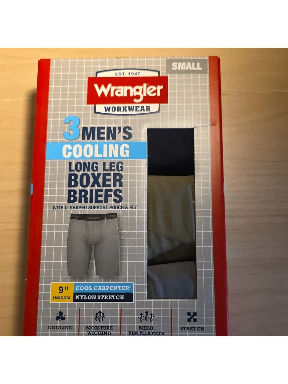 Wrangler Cool Carpenter Cooling Boxer Briefs Moisture Wicking Mesh Vent 3pk S